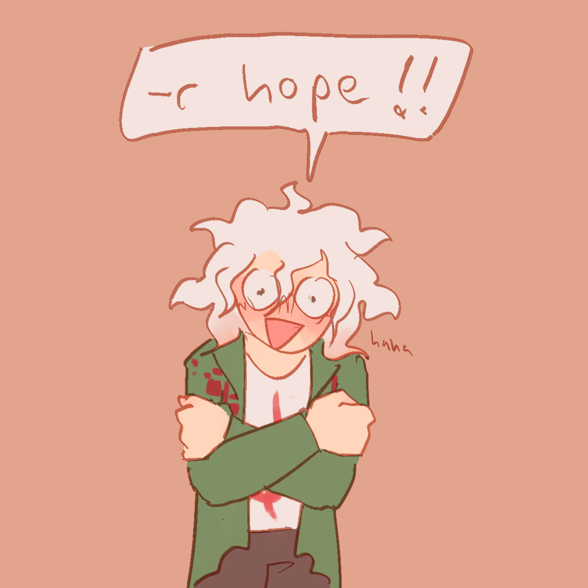 he corrects himself to '-your hope!', looking embarrassed.