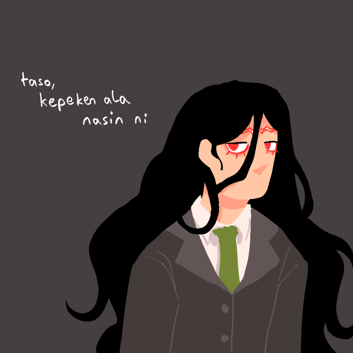 a simple lineless drawing of izuru with the lyrics taso, kepeken ala nasin ni' next
		to him.