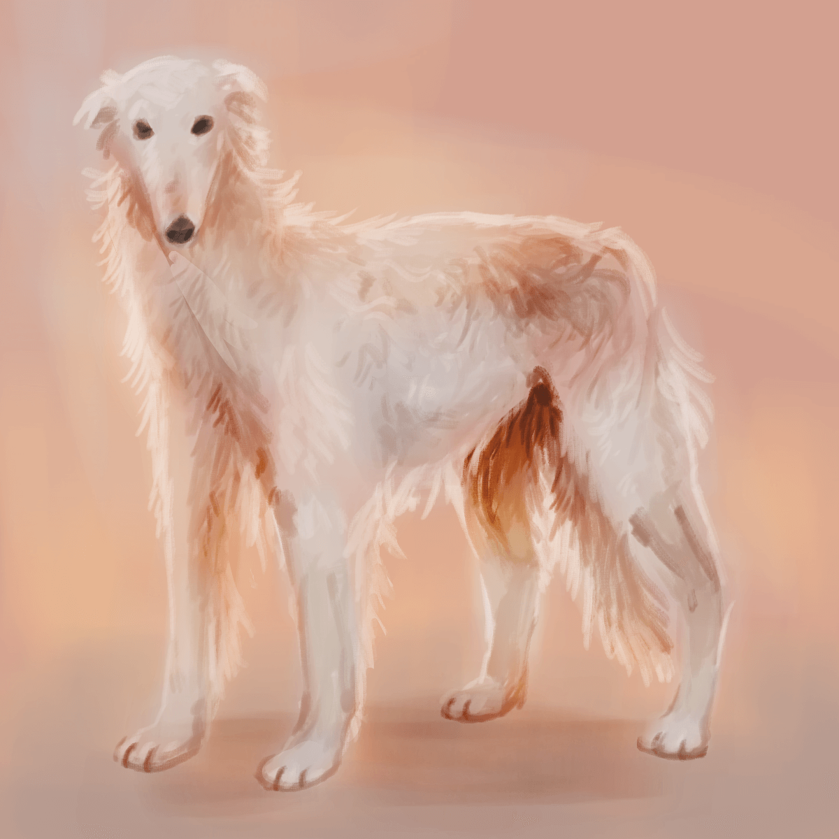 a painting of a borzoi in warm colors.