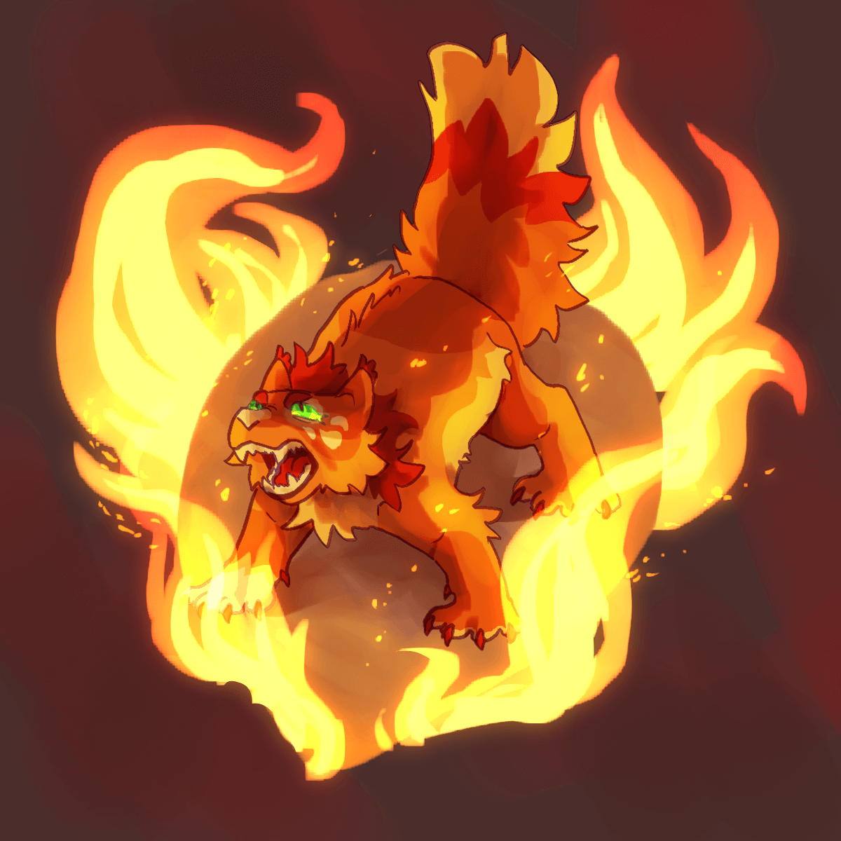 a drawing of squirrelflight. she is surrounded by fire and screaming up at
		someone unseen with a furious expression.